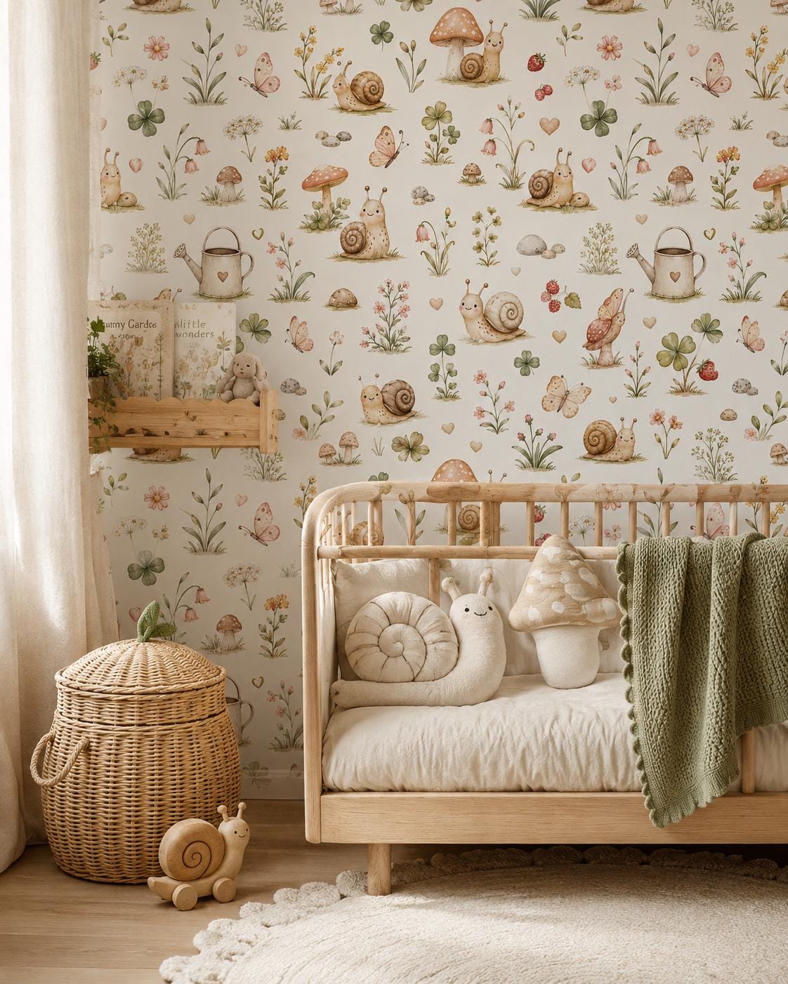 Snail Garden Wallpaper: Custom Peel and Stick Nursery Mural
