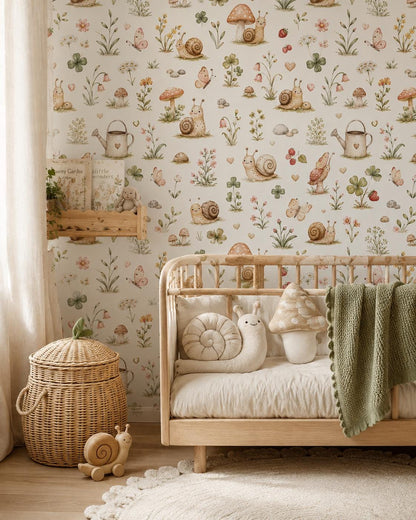 Snail Garden Wallpaper: Custom Peel and Stick Nursery Mural