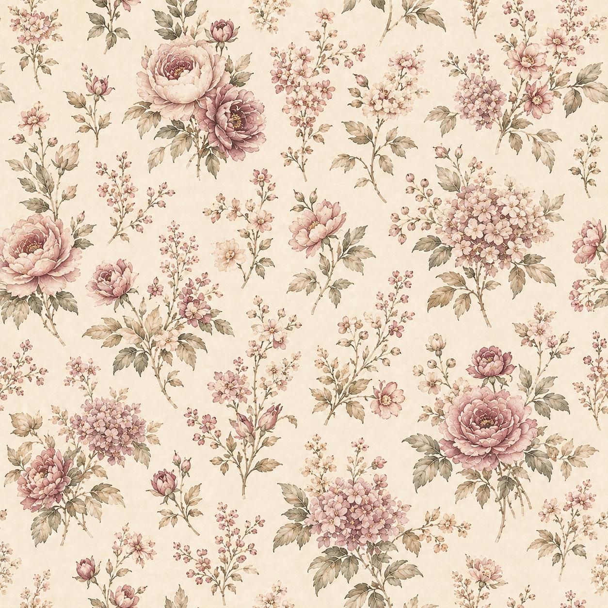 Mauve Beige Floral Wallpaper: Romantic Botanical Wall Mural