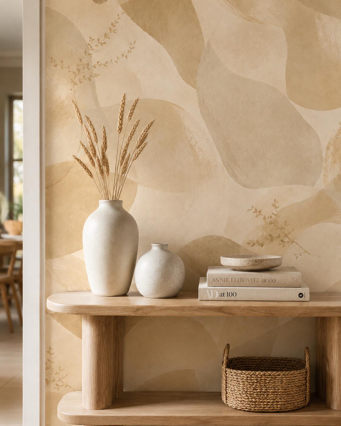 Golden Beige Abstract Wallpaper: Warm Neutral Wall Mural