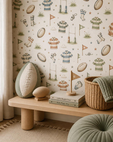 Rugby Ball Wallpaper: Field Sports Nursery Wall Mural