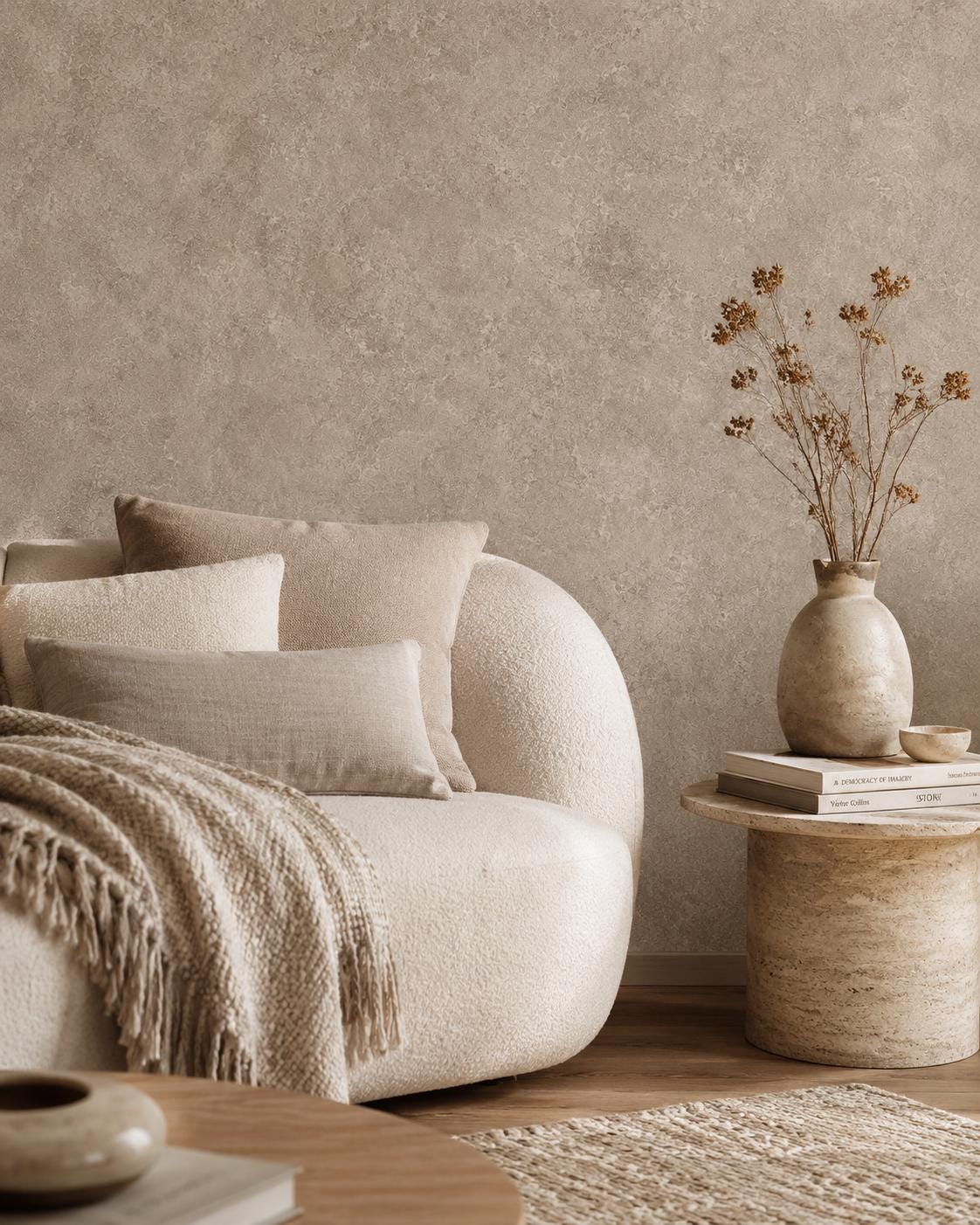 Warm Taupe Stone Wallpaper: Neutral Textured Wall Mural