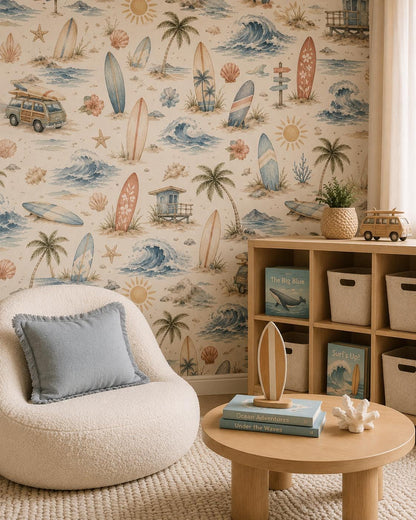 Surf Club Wallpaper: Coastal Kids Sports Wall Mural