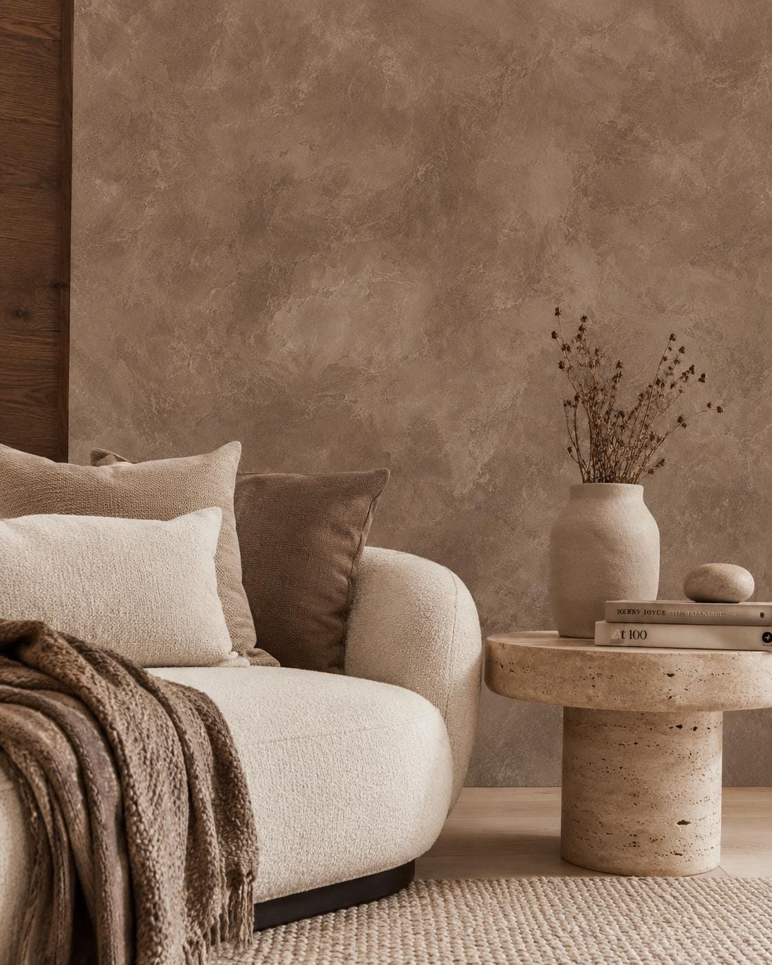 Cocoa Plaster Wallpaper: Warm Brown Textured Wall Mural