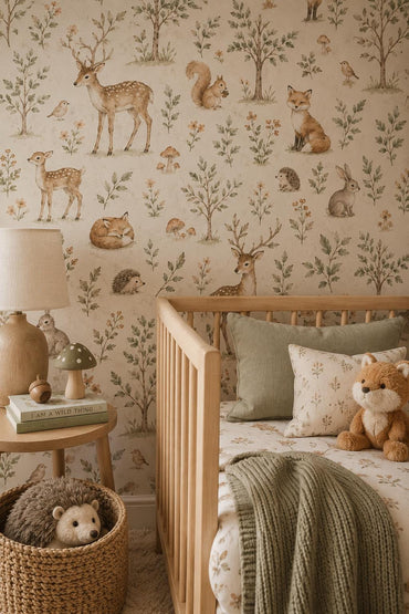 Woodland Animal Wallpaper: Neutral Forest Nursery Wall Mural
