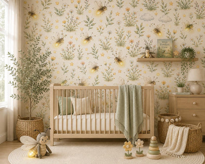 Firefly Meadow Wallpaper: Soft Nature Nursery Mural