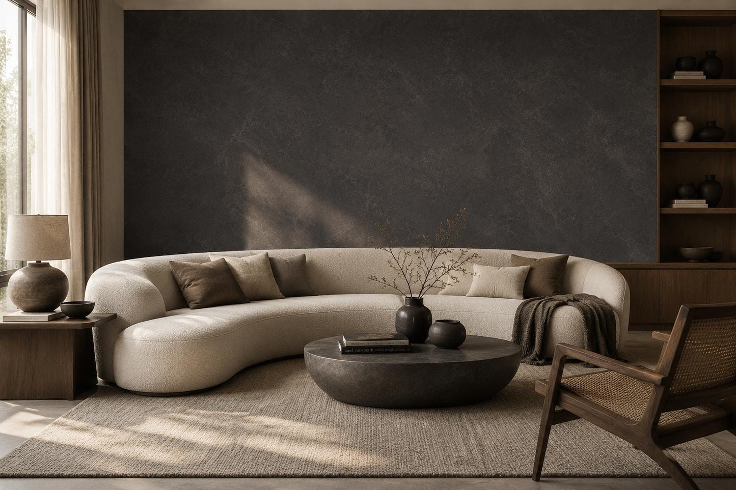 Soft Black Stone Wallpaper: Dark Textured Wall Mural