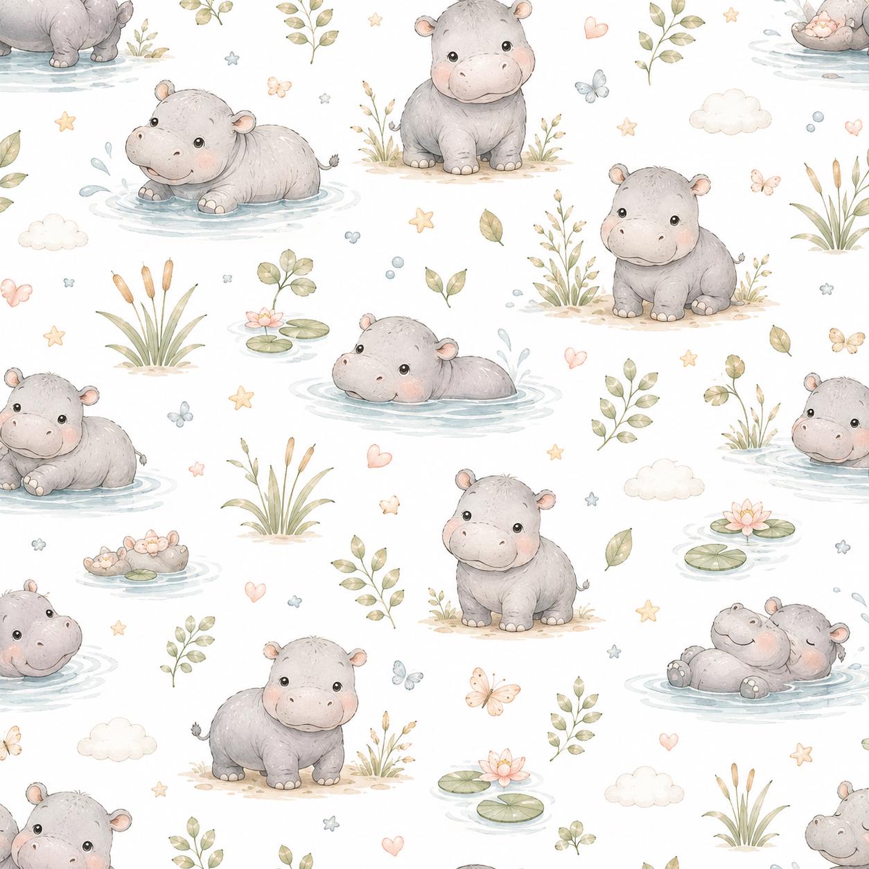 Custom Hippo River Nursery Wallpaper: Peel and Stick Mural (Custom Size)
