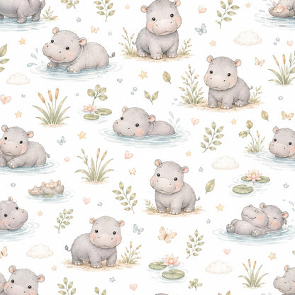 Custom Hippo River Nursery Wallpaper: Peel and Stick Mural (Custom Size)