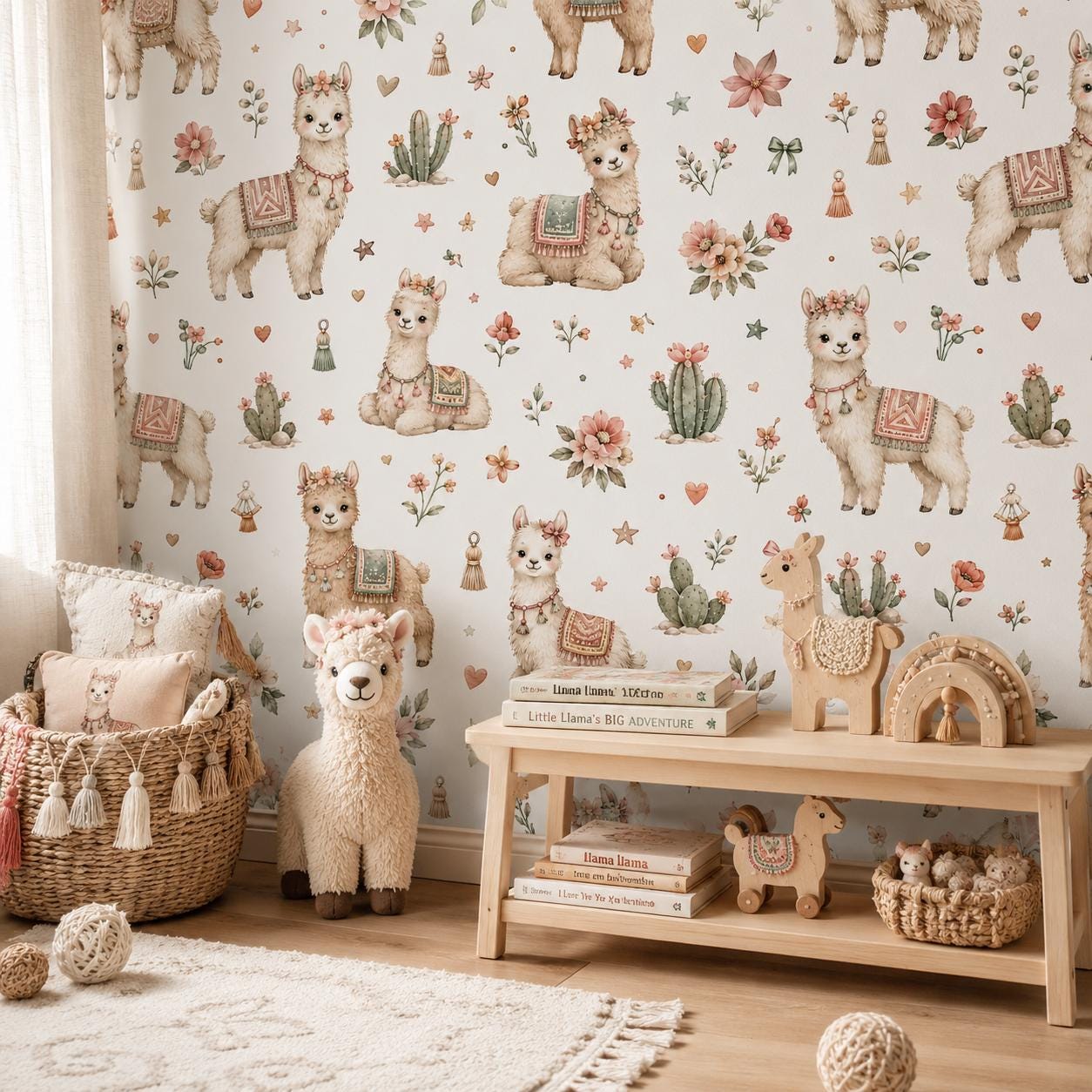 Llama Wallpaper: Boho Animal Nursery Mural