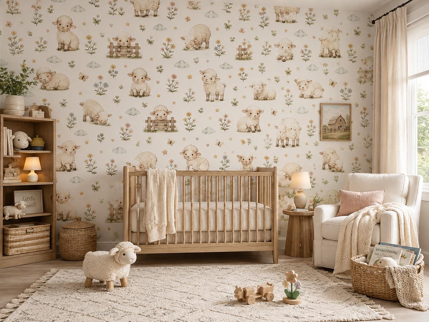 Sheep Wallpaper: Soft Farm Nursery Mural