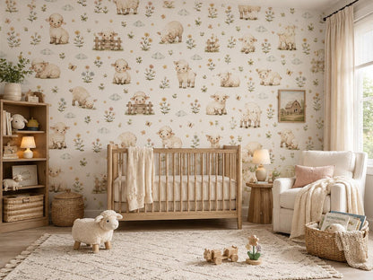 Sheep Wallpaper: Soft Farm Nursery Mural