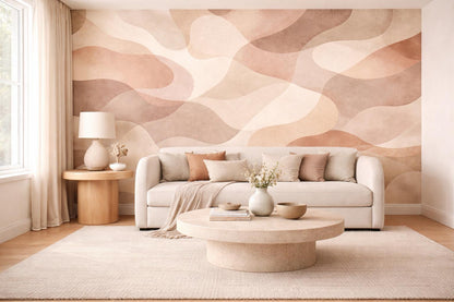 Beige Abstract Wallpaper Peel and Stick Neutral Organic Shape Wall Mural Modern Minimal Decor