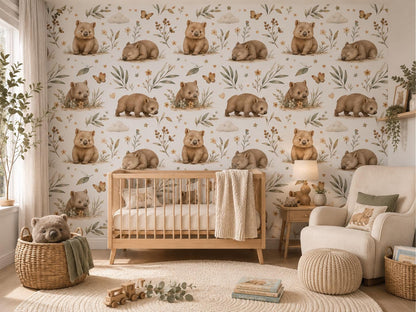 Wombat Outback Wallpaper: Australian Animal Nursery Mural
