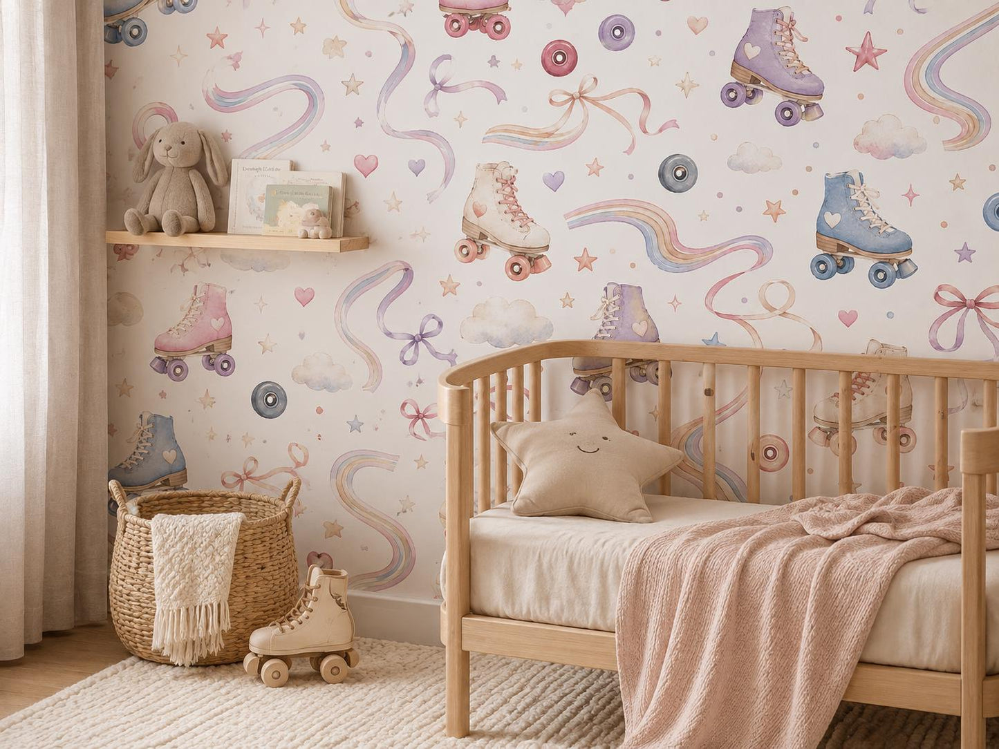 Roller Skate Wallpaper: Retro Sports Nursery Wall Mural