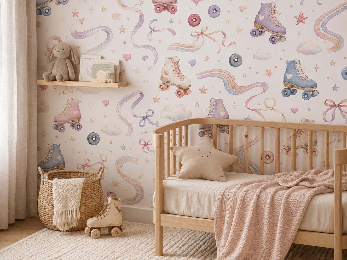 Roller Skate Wallpaper: Retro Sports Nursery Wall Mural