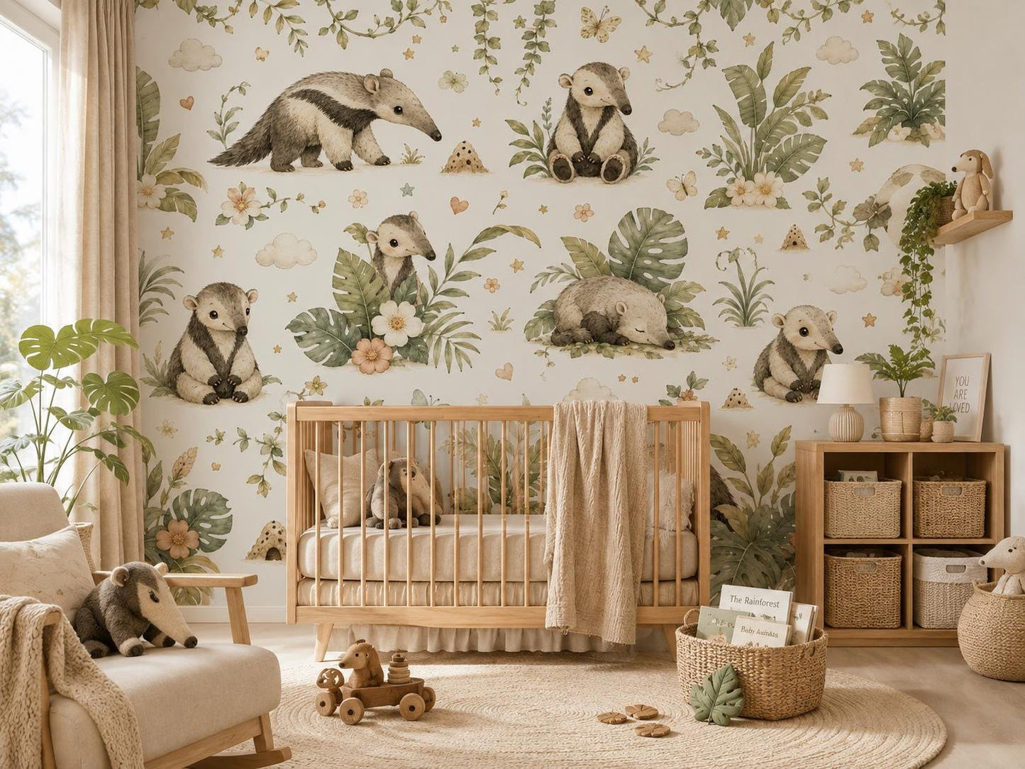 Anteater Rainforest Wallpaper: Jungle Animal Nursery Mural