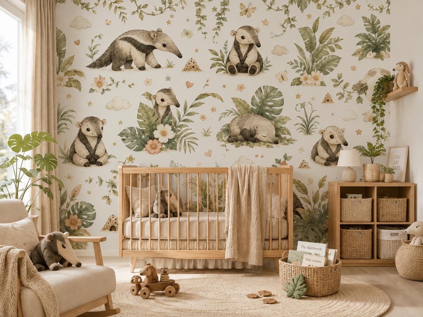Anteater Rainforest Wallpaper: Jungle Animal Nursery Mural