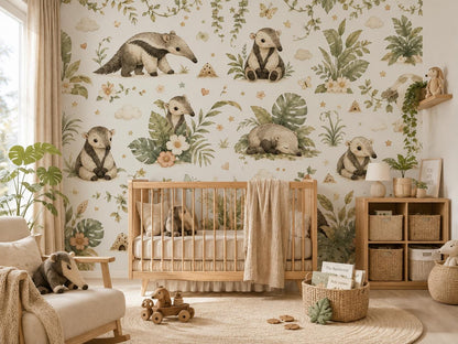 Anteater Rainforest Wallpaper: Jungle Animal Nursery Mural