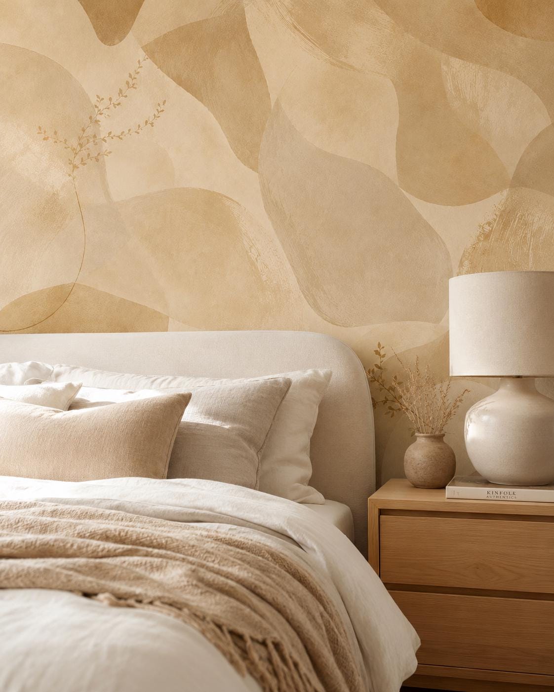 Golden Beige Abstract Wallpaper: Warm Neutral Wall Mural