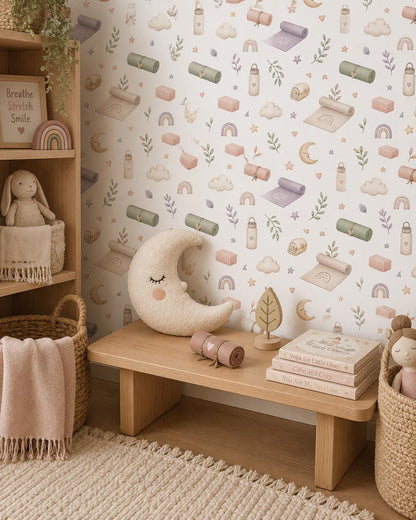 Yoga Mat Wallpaper: Calm Wellness Nursery Wall Mural