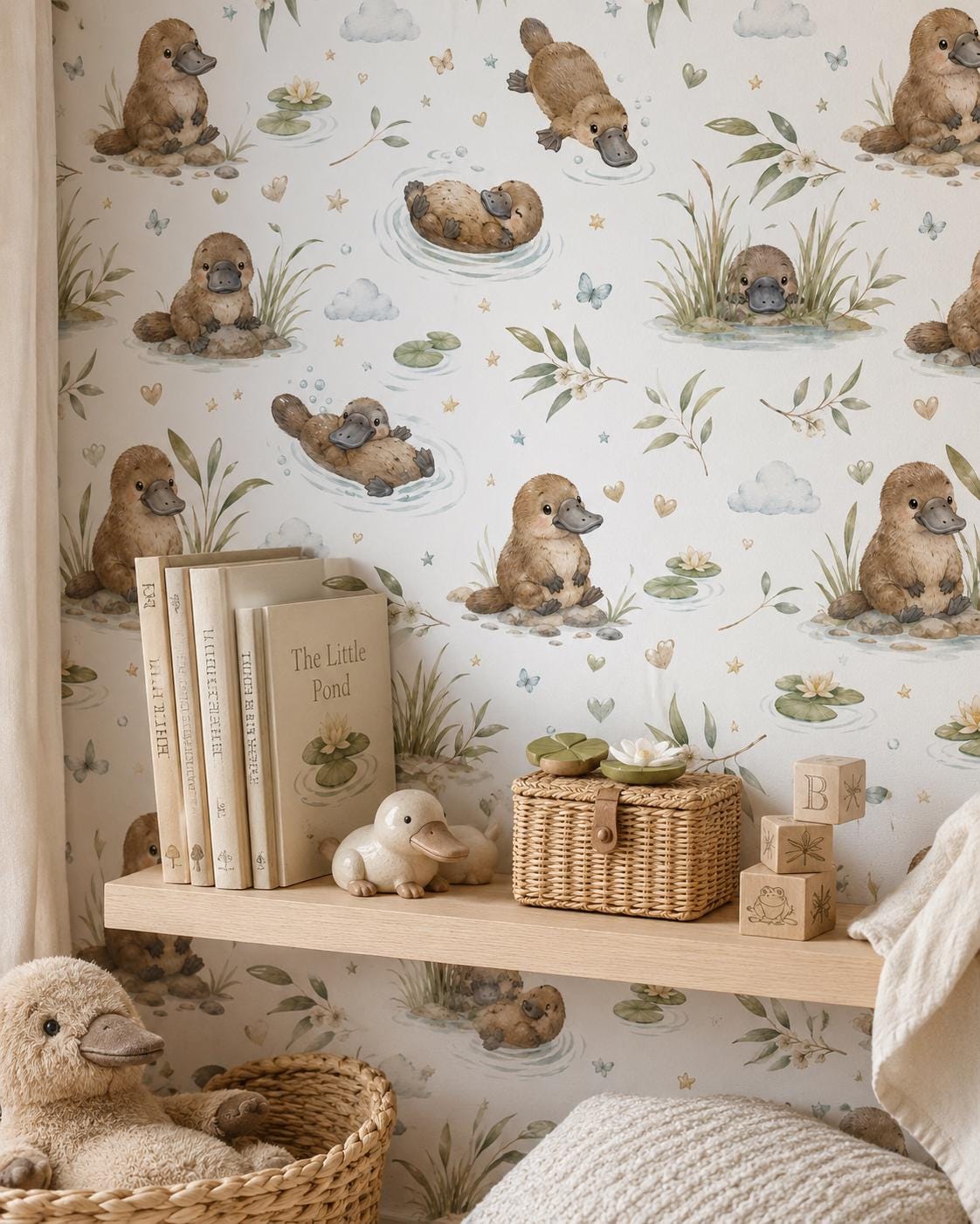Platypus River Wallpaper: Australian Animal Nursery Mural