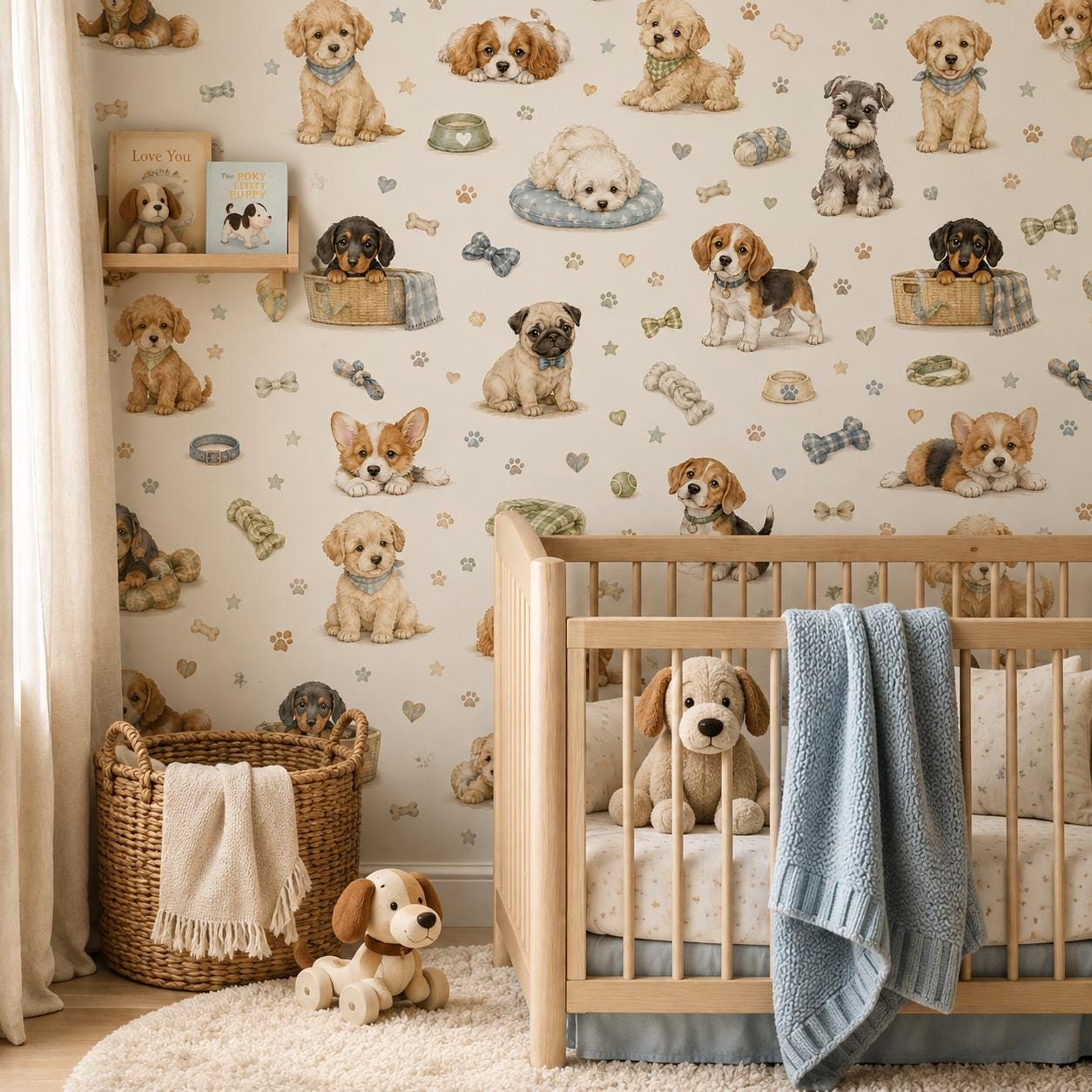 Puppy Wallpaper Mural: Playroom Peel and Stick Wall Decor