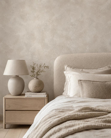 Light Greige Limewash Wallpaper: Neutral Plaster Wall Mural
