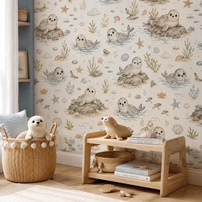 Seal Wallpaper: Coastal Animal Nursery Mural
