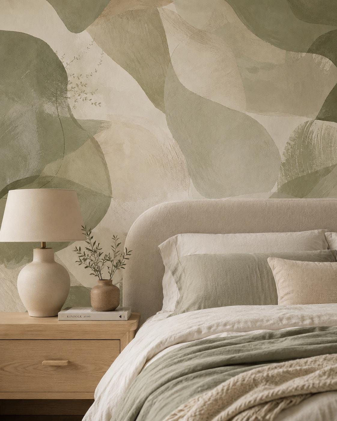 Sage Abstract Wallpaper: Soft Green Organic Wall Mural
