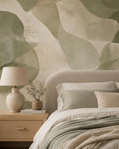Sage Abstract Wallpaper: Soft Green Organic Wall Mural