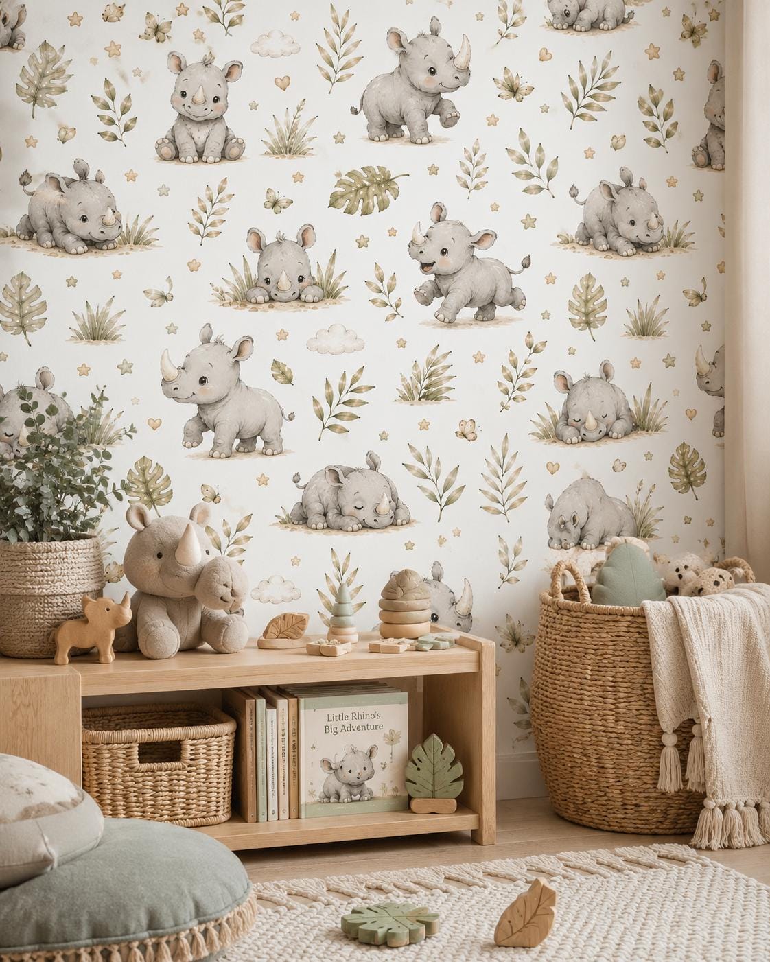 Rhino Savanna Wallpaper: Safari Animal Nursery Mural