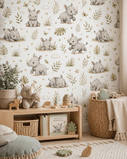 Rhino Savanna Wallpaper: Safari Animal Nursery Mural