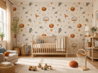 Basketball Hoop Wallpaper: Sports Nursery Peel and Stick Mural