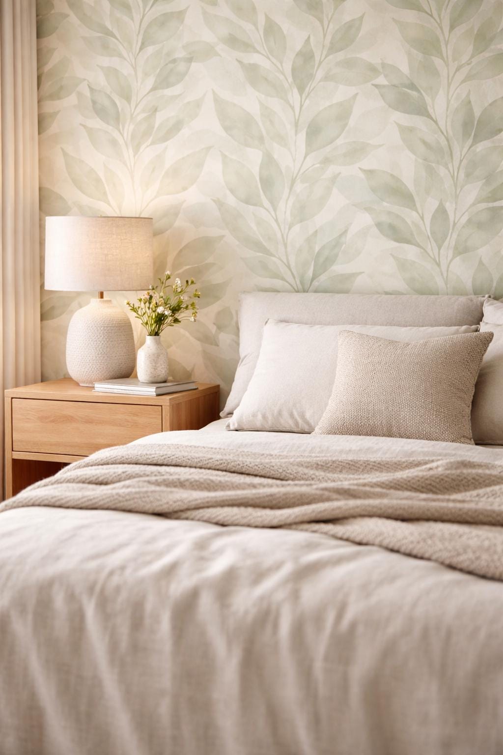 Green Leaf Wallpaper: Soft Botanical Wall Mural