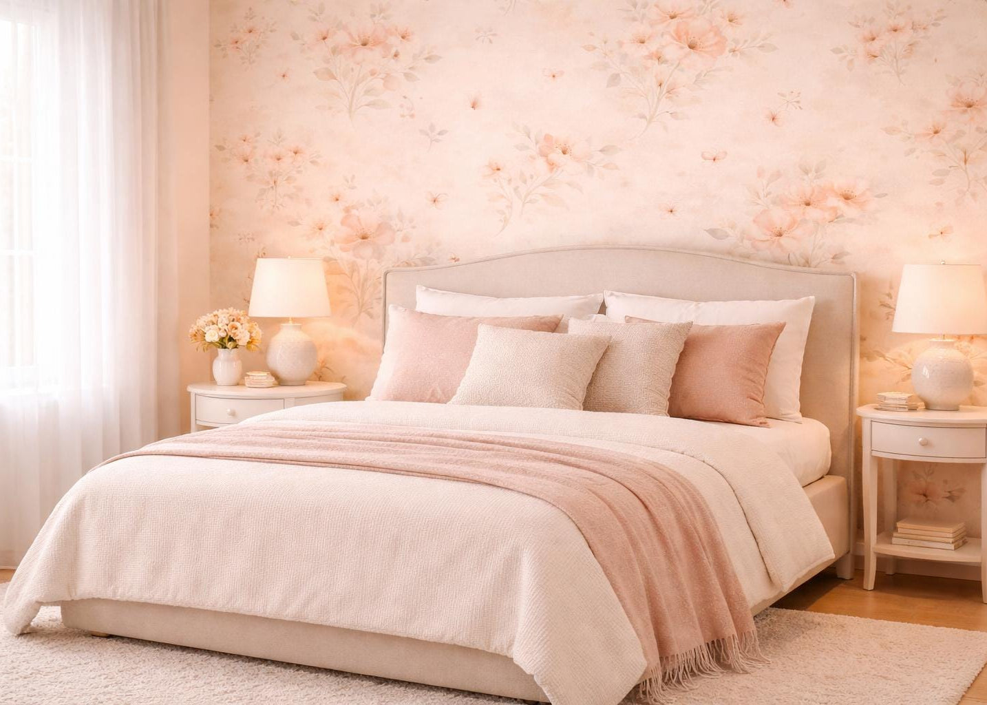 Peach Floral Wallpaper: Soft Pastel Flower Wall Mural (Peel and Stick)