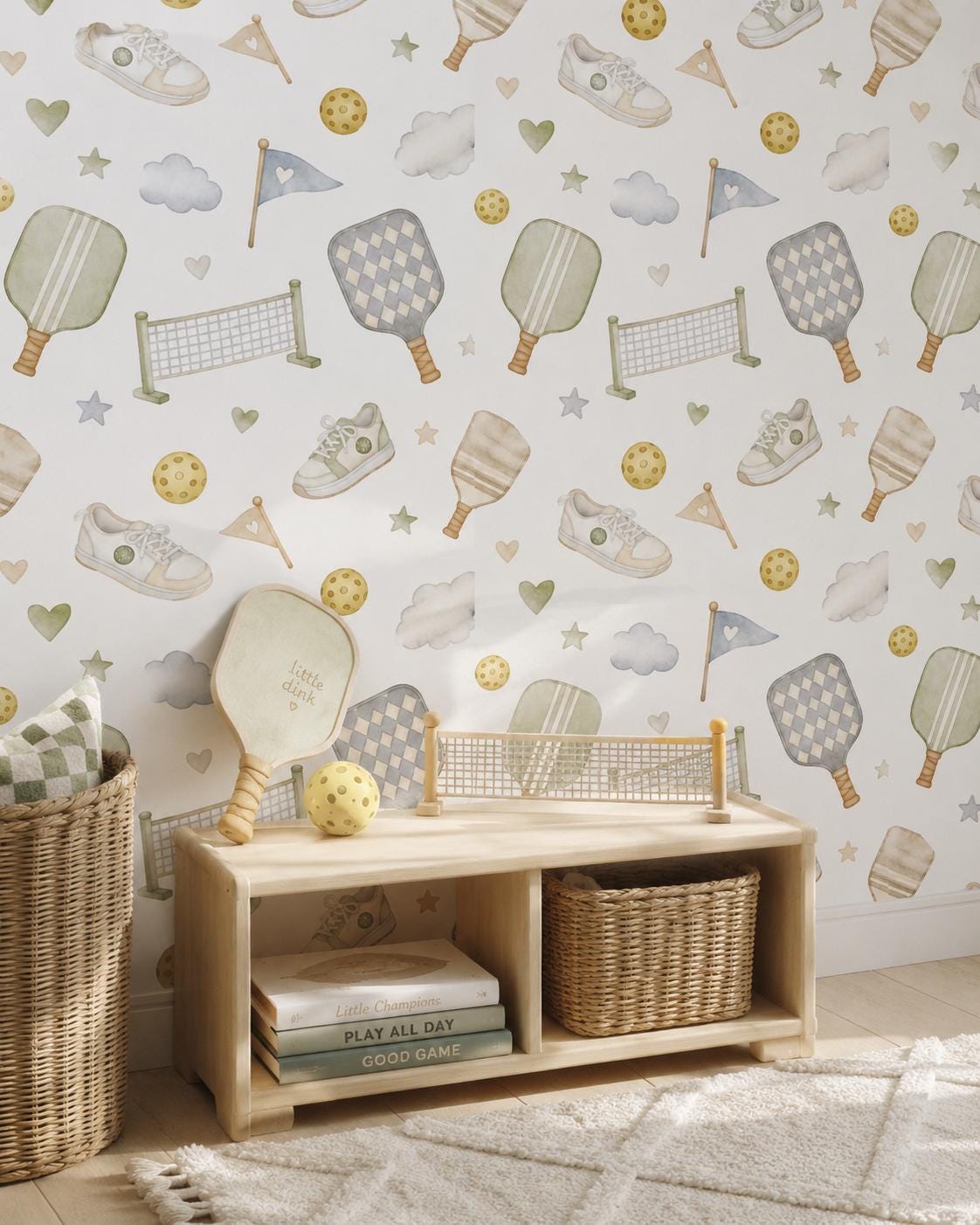 Pickleball Paddle Wallpaper: Court Sports Nursery Mural