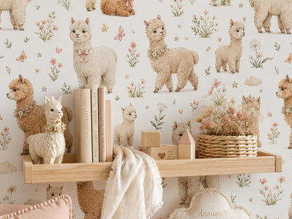 Alpaca Wallpaper: Soft Farm Nursery Mural