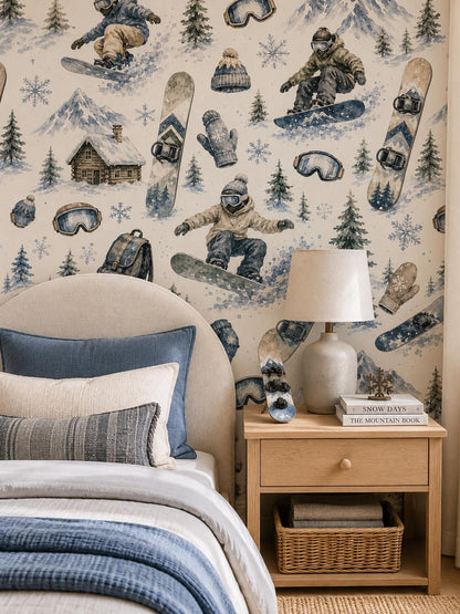 Snowboard Fun Wallpaper: Kids Winter Sports Wall Mural