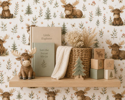 Moose Woodland Wallpaper: Forest Nursery Animal Wall Mural