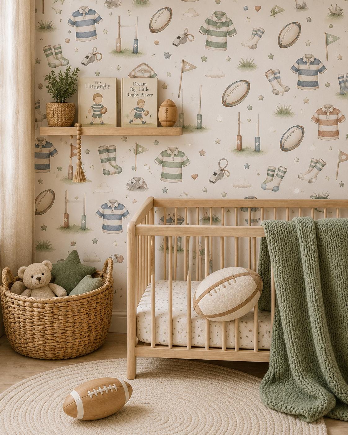Rugby Ball Wallpaper: Field Sports Nursery Wall Mural