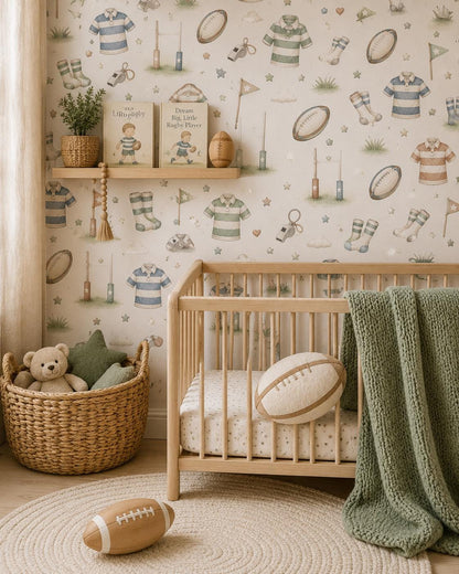 Rugby Ball Wallpaper: Field Sports Nursery Wall Mural