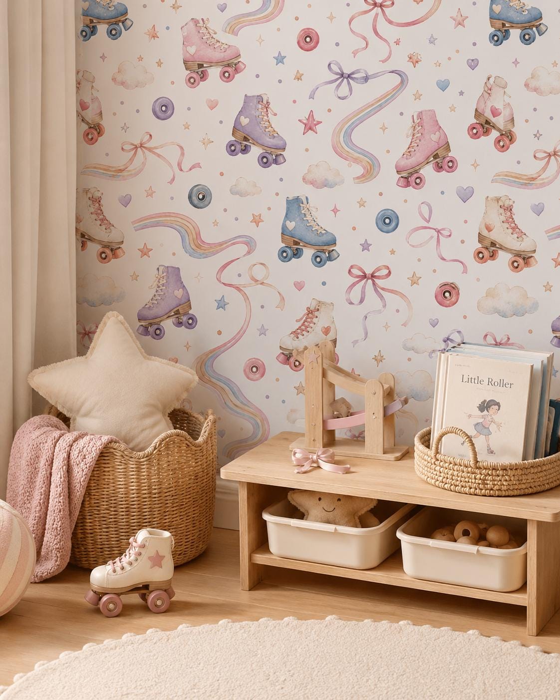 Roller Skate Wallpaper: Retro Sports Nursery Wall Mural
