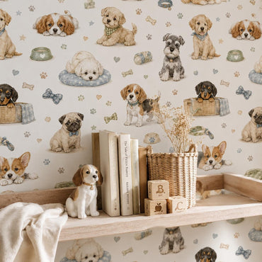 Puppy Wallpaper Mural: Playroom Peel and Stick Wall Decor