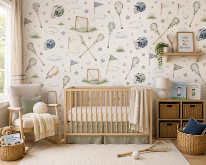 Lacrosse Stick Wallpaper: Preppy Sports Nursery Mural