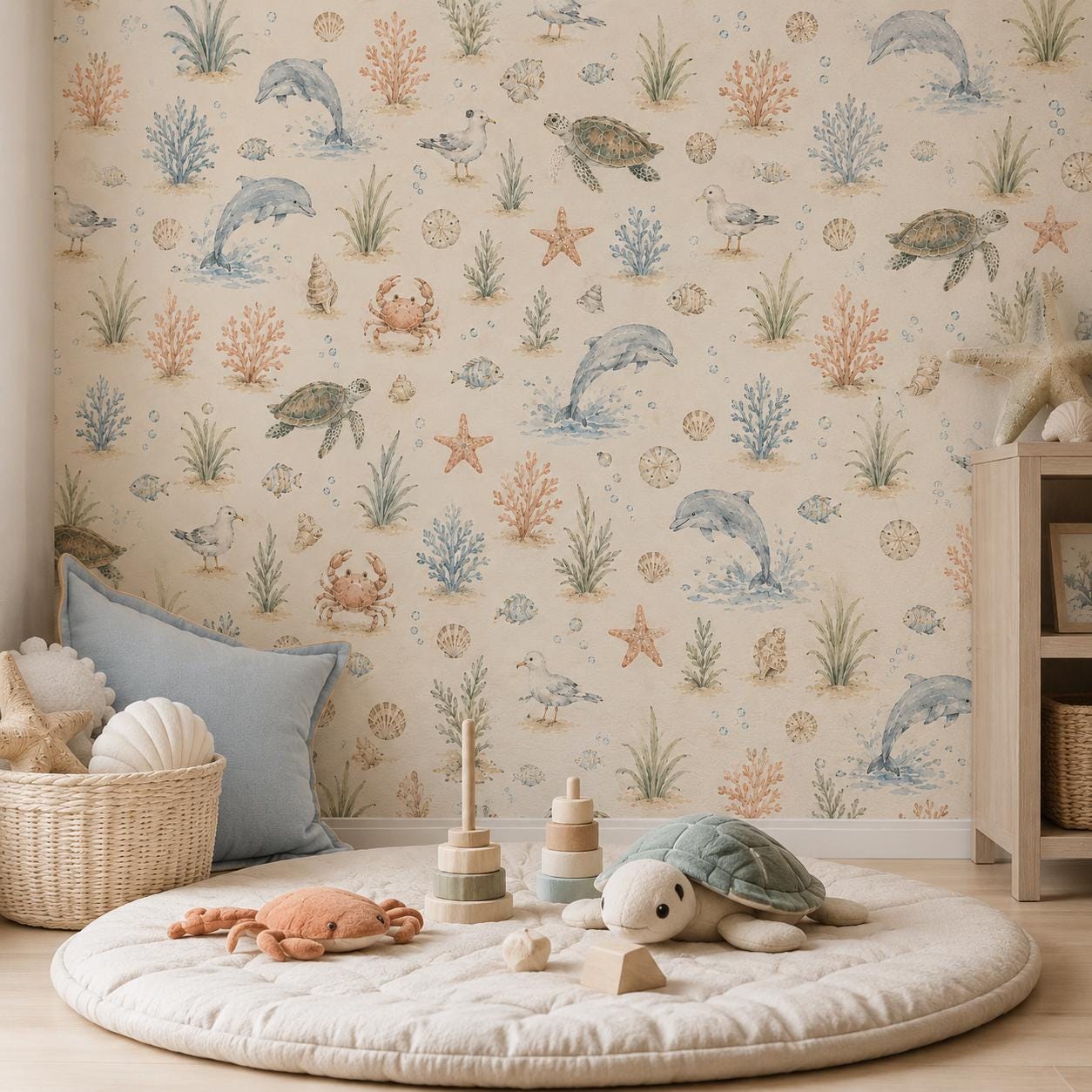 Beach Animal Wallpaper: Coastal Nursery Wall Mural