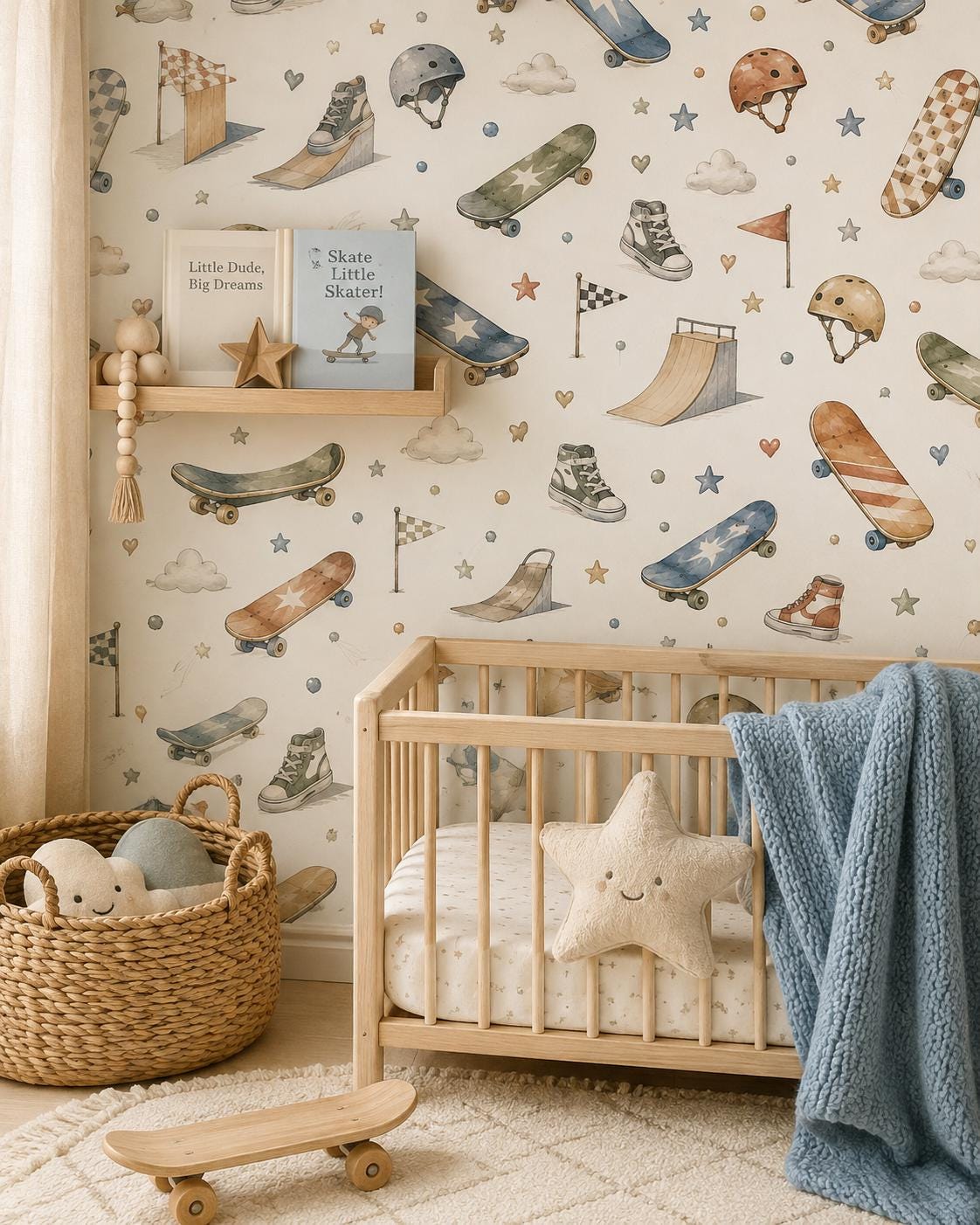 Skateboard Nursery Wallpaper: Custom Peel and Stick Wall Mural
