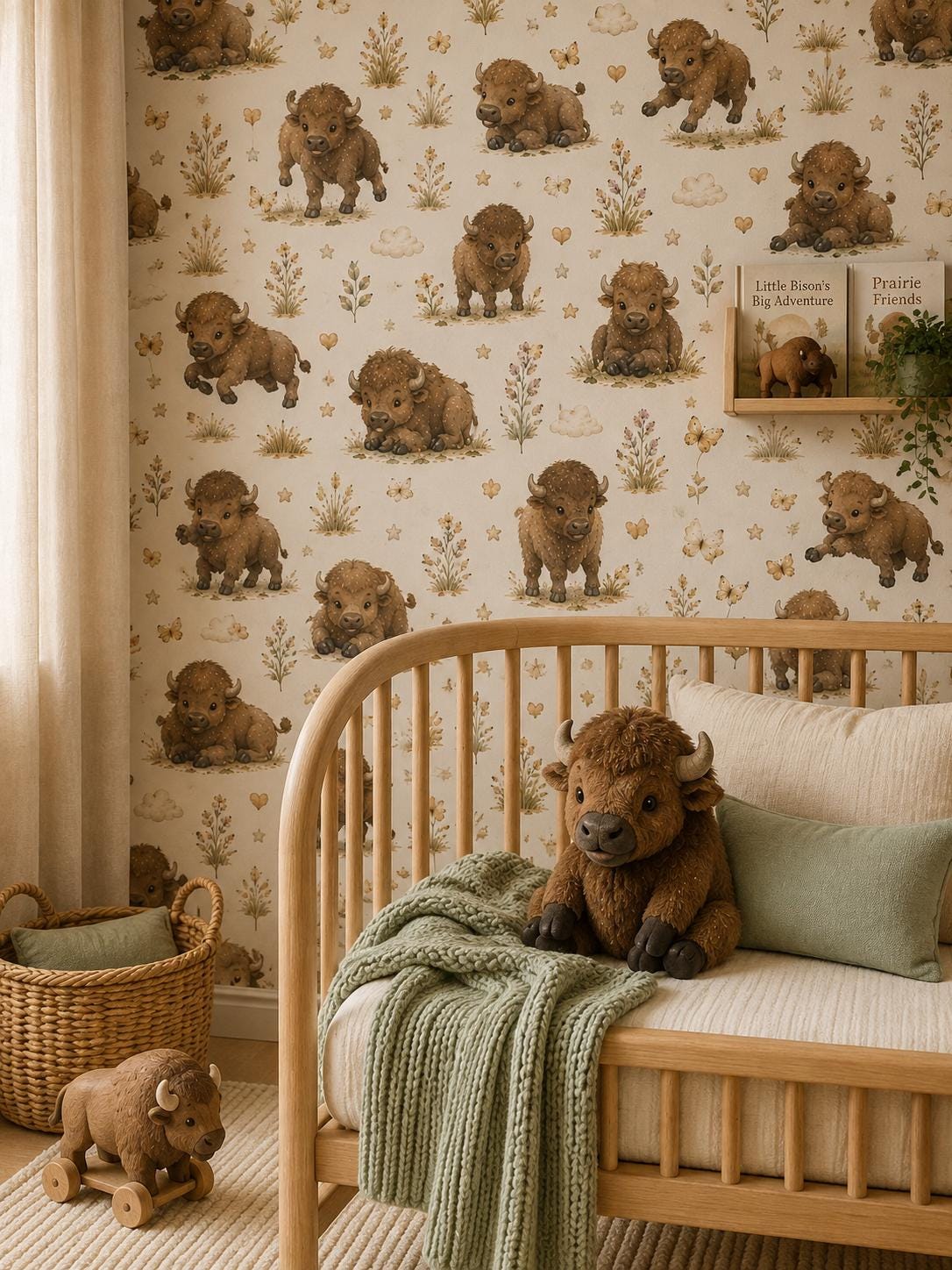 Bison Prairie Wallpaper: Western Animal Nursery Wall Mural
