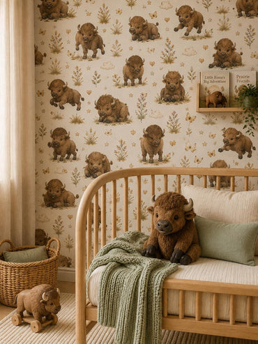 Bison Prairie Wallpaper: Western Animal Nursery Wall Mural