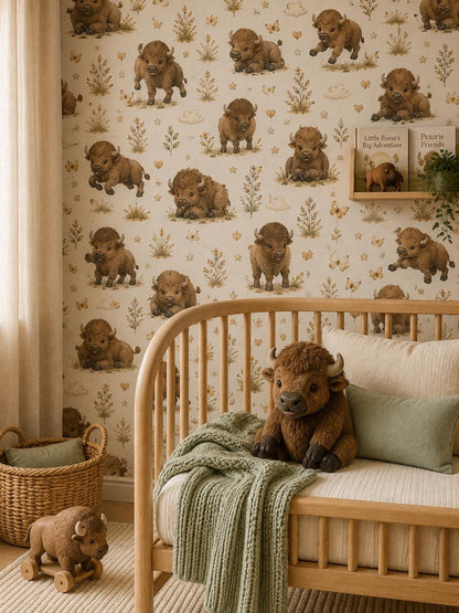 Bison Prairie Wallpaper: Western Animal Nursery Wall Mural